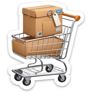 shopping cart with a small box inside sticker