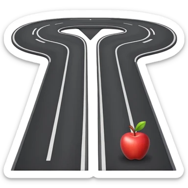 3D apple emoji style T-shaped road, top-down, with subtle highlights and a simple background sticker