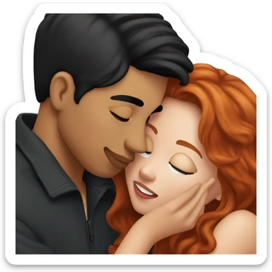 redhead kissing her boyfriend with black Hair sticker