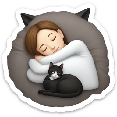 White girl short brown hair sleeping with tuxedo cat  sticker