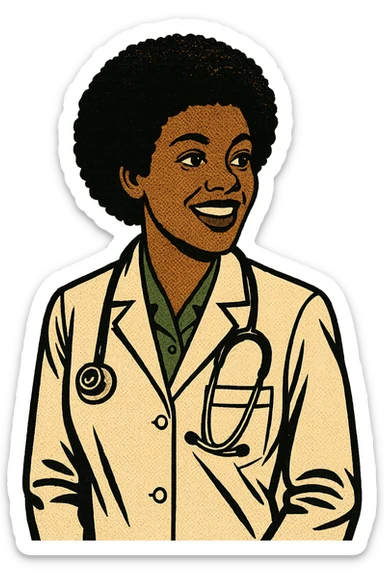 A 1970s female black doctor sticker