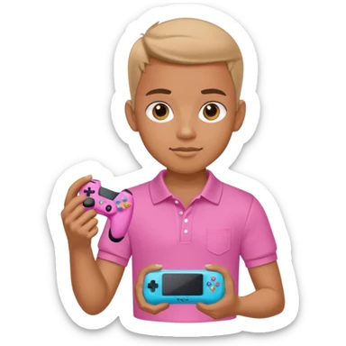 generate a pretty tan bratz boy with a pink polo. Holding a gaming controller in hand sticker
