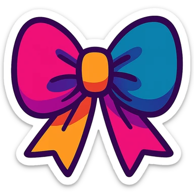 fluffy bow, vibrant colors, cartoon style sticker