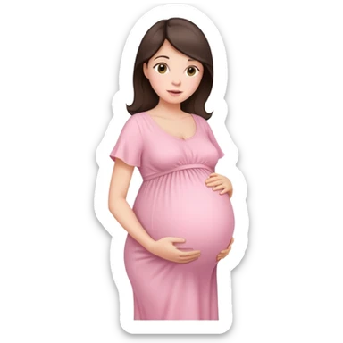 brunette pregnant woman in pastel pink maternity dress sticker