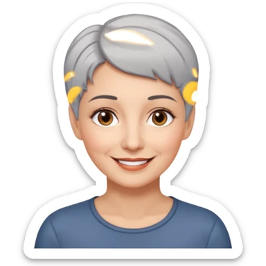 woman 50 years old, very short grey hair brown eyes smile sticker