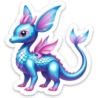 Shiny Sparkly Bioluminescent Glowing Lumineon-Amaura-Dragonair-Sylveon-Fakémon-hybrid-creature (full body)  sticker