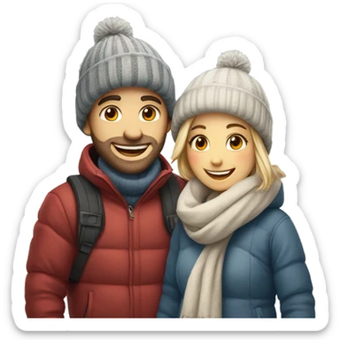 happy couple in winter outfits hearts sticker