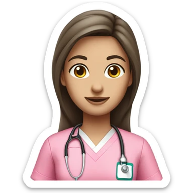 Skinny Nurse with long brunette hair and a pink scrub top sticker