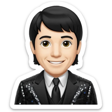 Moe Howard from The Three Stooges with black hair, black sequin suit  sticker