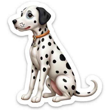 cinematic-[dalmatian dog]-realistic-full-body-sitting-emoji,-tail-resting-loosely-beside-its-paws,-head-tilted-dramatically,-sleek-[spotted]-fur,-simplified-yet-realistic-focused-features,-highly-detailed,-glowing-with-an-almost-sarcastic-glow sticker