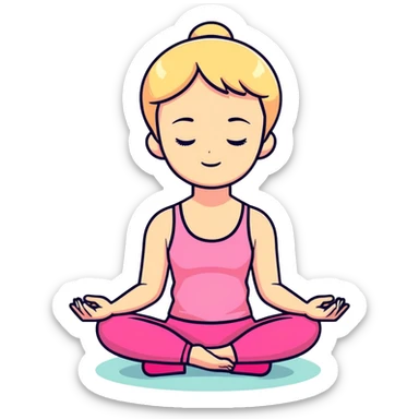 Blonde short hair girl doing meditation With pink top and pink leggins sticker