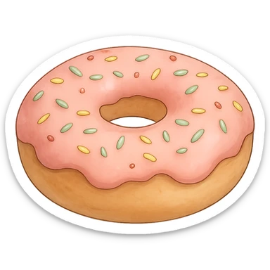 Donut with sprinkles in Ghibli style, detailed, soft colors, with no background sticker