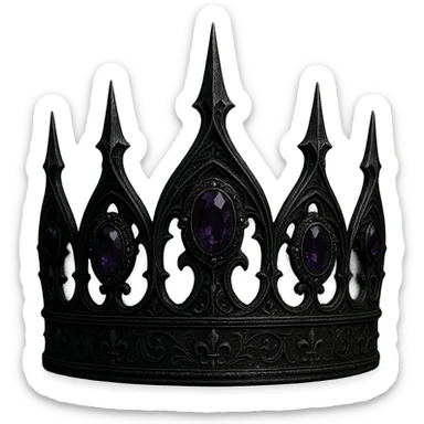 gothic black crown with spiked arches, deep purple gems, shadowy regal look sticker