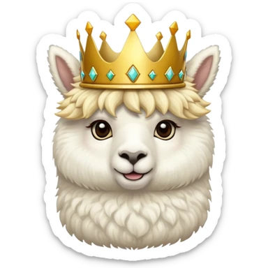 white fluffy king alpaca wearing a golden crown sticker