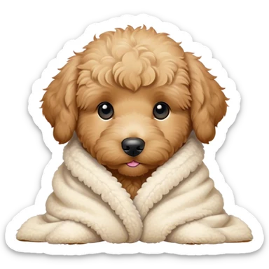 goldendoodle puppy cozy in a sherpa blanket, kawaii disney-style cute sticker