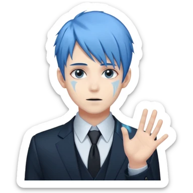 ethereal-pastel-transparent-translucent-gorgeous-spectral-dark-greyish-blue-whitish-gloomy-spectral-anime-poltergeist-man-with-blue-hair-with-a-beautiful-black-suit sticker