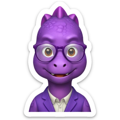 purple dino with glasses  sticker