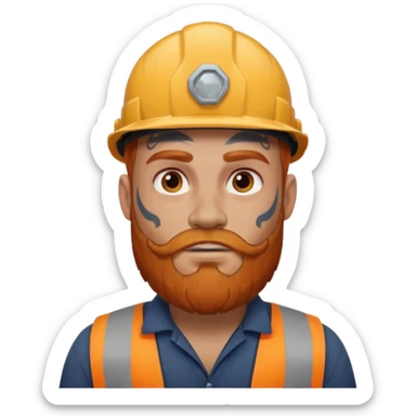construction worker with beard, ginger haired and heavy face tattoos, intimidading sticker