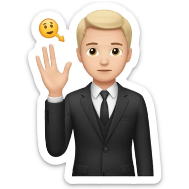white man in formal suit in thought, holding something in the palm of his hand sticker