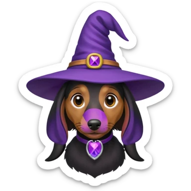 Dachshund dog wear purple wicth hat sticker