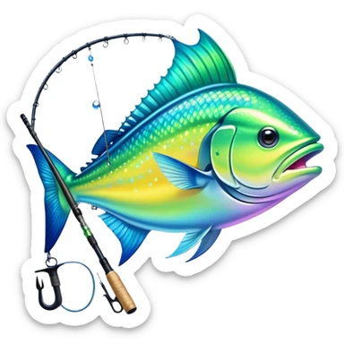 magical aurora borealis fishing rod fishing a sparkly mahi mahi sticker