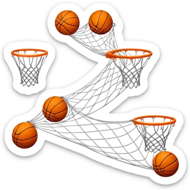 Multiple exposure effect showing basketball at different positions going through net, motion sequence, iOS emoji style sticker