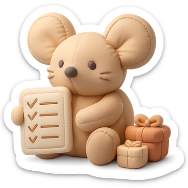 mouse with checklist and mini presents in cushion style sticker