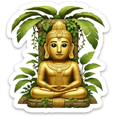 Golden ruined mayan Statue in Jungle sticker