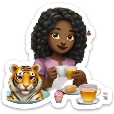 girls enjoying tea party at a bar with a tiger sticker