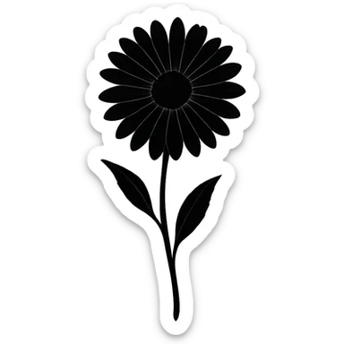 a black daisy, simple and dark, gothic vibe, elegant, minimalistic gothic style sticker