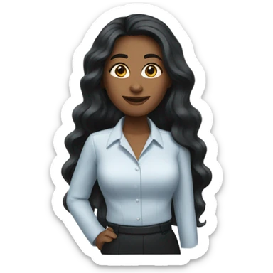 business woman long wavy black hair sticker