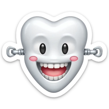 single tooth with shiny metal braces, friendly emoji style sticker
