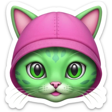 alien cat with pink hat sticker