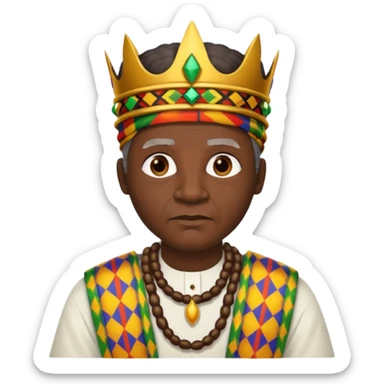 Create an emoji of an old African king wearing kente cloth and white shirt sticker