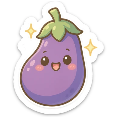 Sparkling Q-version sticker eggplant, cute and exaggerated sticker