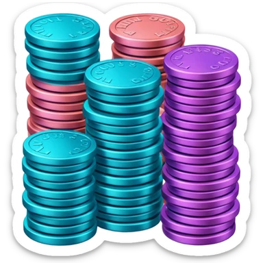 Many Coins pack stack
in gradient of turquoise, blue, pink, purple, and coral
 sticker