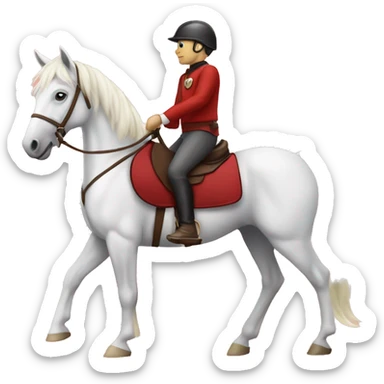 fleabitten whiter horse with rider and red sa sticker