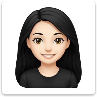 Uzun Siyah, uçları çok hafif sarı düz saçlı , gözlüklü, eyelinerli siyah tişörtlü gülümseyen bir kız emojisi yap sticker