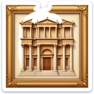 Cinematic Realistic Library of Celsus Landmark Emoji, depicted with an ornate ancient facade rendered with lifelike textures and warm, historical lighting. sticker