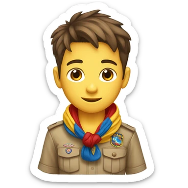 Scout boy with a RED AND YELLOW knotted scarf and a blue scout shirt sticker