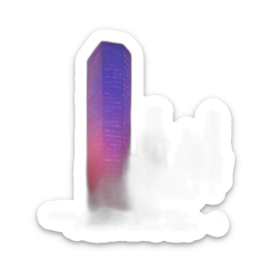 Colorful sunset and clouds behind city buildings sticker