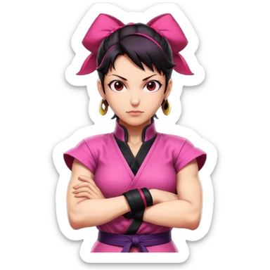 Juri from Street Fighter 6, standing with arms crossed, confident, detailed outfit sticker