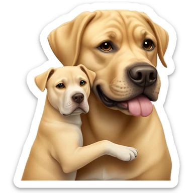 American bully and Golden Labrador retriever hug  sticker