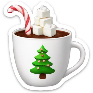 Hot chocolate with marshmallows with Christmas tree on the cup  sticker