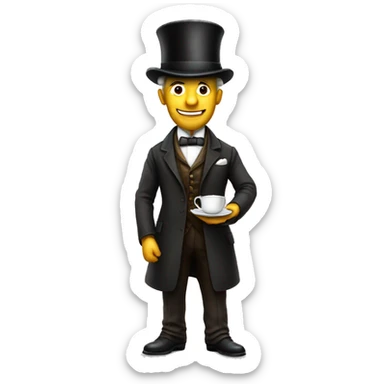 Photorealistic man A British gentleman in a monocle and a top hat with a cup of tea in his hand sticker
