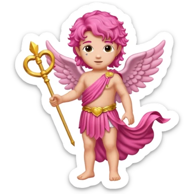 Cupid from Roman Deities with long pink wavy hair, pink sequin toga sticker