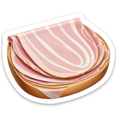 realistic jambon blanc, thin folded slices, pale pink, smooth edges, glossy moist, natural curve, gentle folds, white fat marbling, uniform delicate color, no bread, plate, packaging, or faces, clean 3D, soft lighting, transparent background, emoji scale sticker