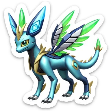 Exotic Futuristc Meloetta-Zygarde-Zeraora-Protogen-Dialga-Electrike-Palkia-hybrid-fusion-Fakémon-creature, full body sticker