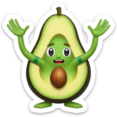 Emoji of a stressed-out avocado 🥑 trying to pay online bills with tiny arms. sticker