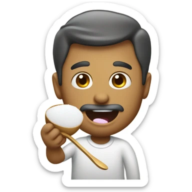 Man eating sugar with a spoon holding a lighter under the spoon sticker